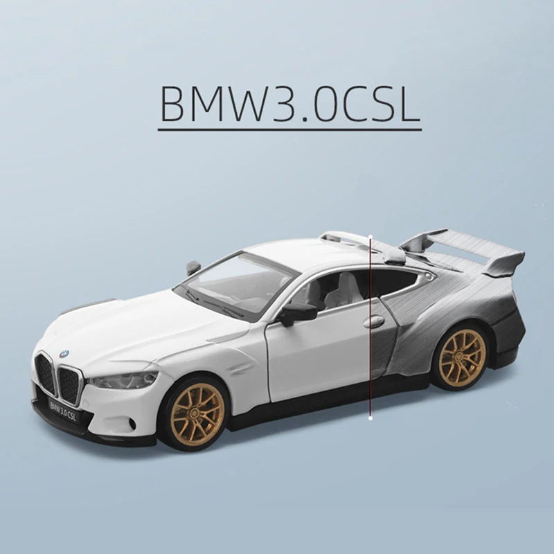 BMW 3,0 CSL-coche de carreras de aleación, vehículo de juguete de Metal fundido a presión, simulación de sonido y luz, Colección, regalo para niños, 1:34