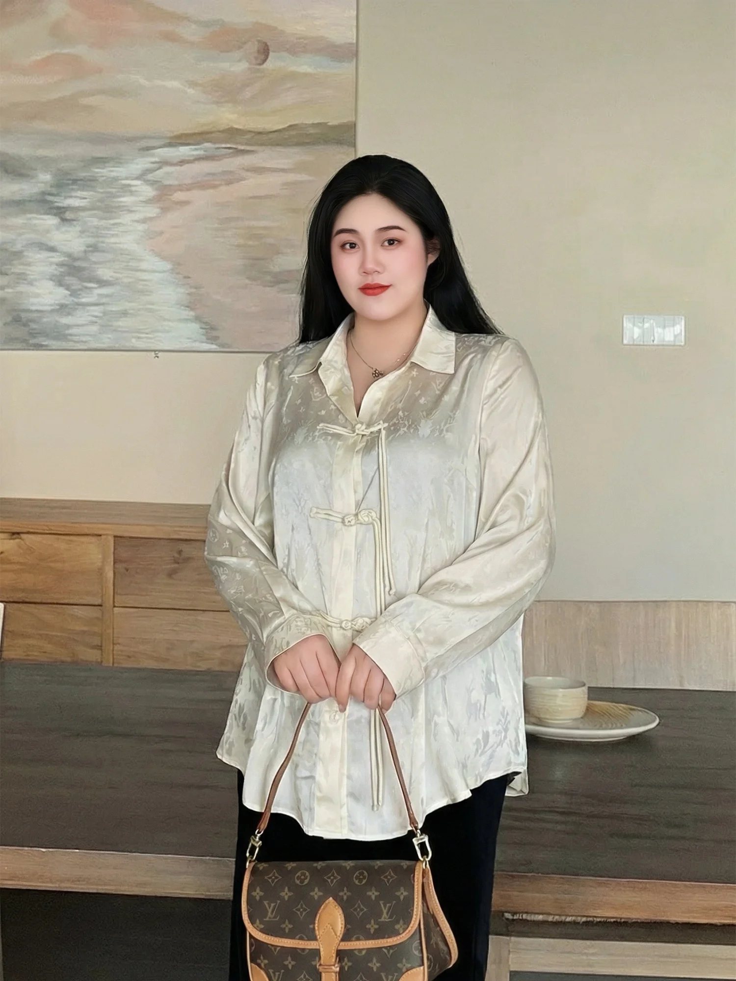 

Casual New Chinese Style plus Size Women's Shirt Spring 2026 Trendy Versatile Outerwear Commute Friendly Polyester Fiber