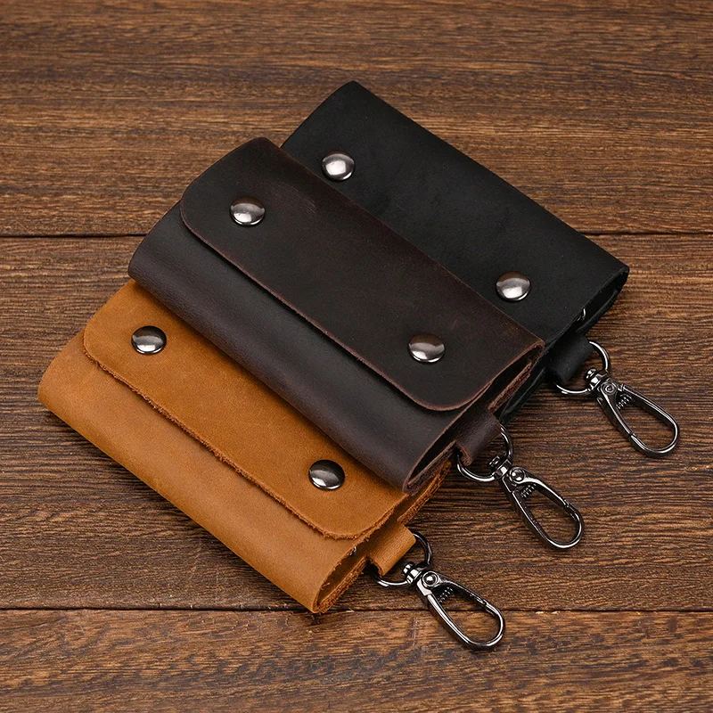 

Vintage Crazy Horse Genuine Leather Keychain Men Women Key Holder Cow Split Car Key Bag Wallet Housekeeper Key Case wallets