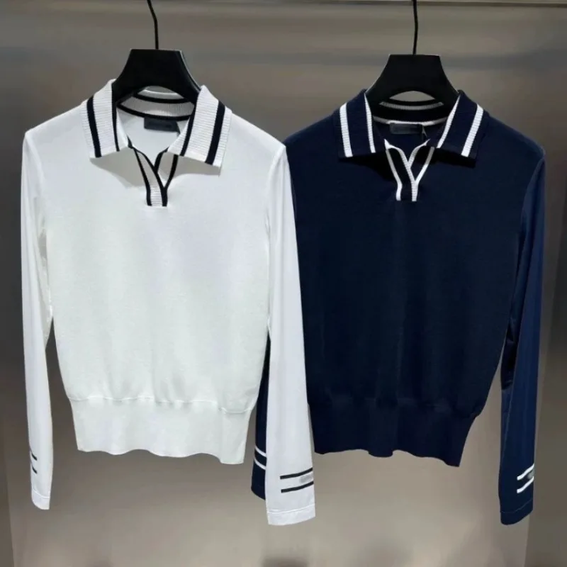 2026 Summer New Original Korean Golf Trendy Collar Versatile Chic Breathable Soft Stretch Quick Dry Women's Long Sleeve Top