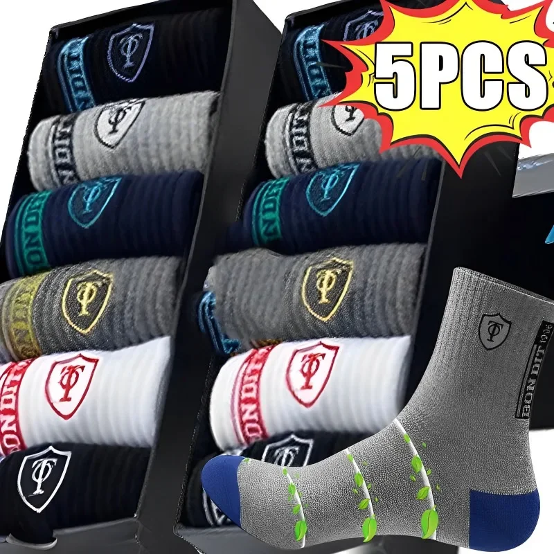 5 Pairs High Quality Men Mid-tube Sock Summer Cotton Deodorant Sweat-absorbing Comfortable Thin Business Fashion Sports Socks