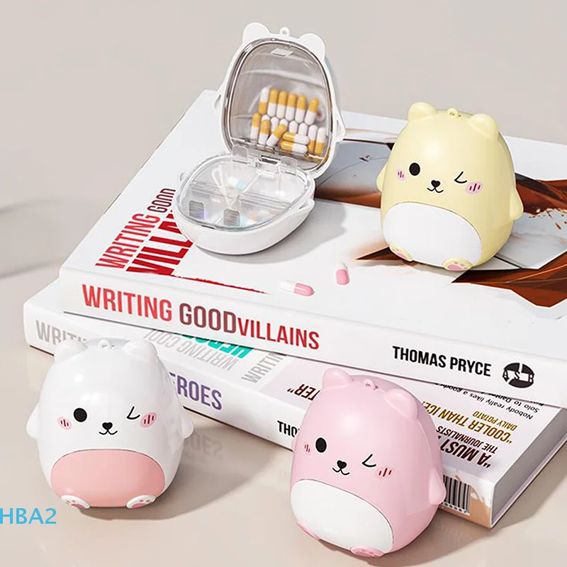 Cute Cartoon Small Bear Portable Double-layer Compartment Going Out Packed Separately Medicine Storage Plastic Pill Box Fashion