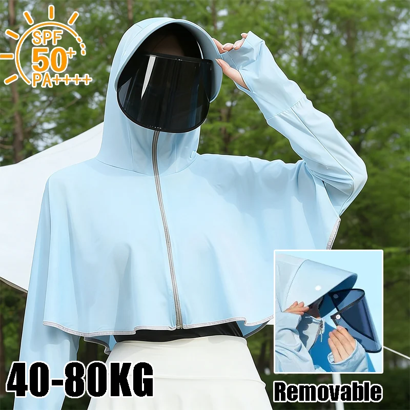 Women's New Spring Summer Ice Silk Sunscreen Hoodie Breathable UV-Protective Lightweight Jacket for Outdoor Activities Travel