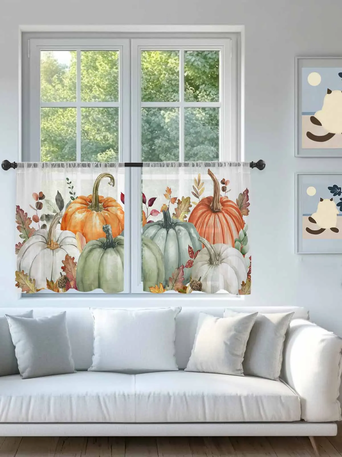 

Autumn Leaves Fall Pumpkin Sheer Voile Curtains for Living Room Window Treatment for Bedroom Kitchen Drapes