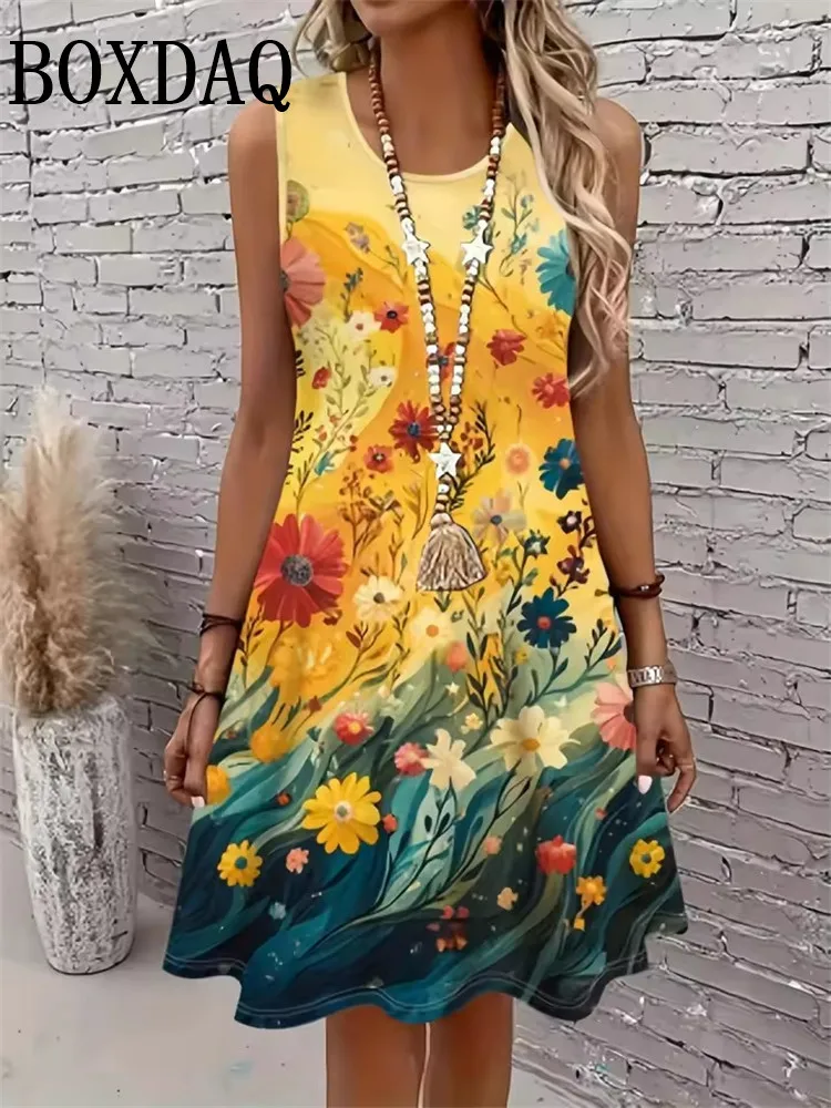 Women's Peacock Print Sleeveless Dress Summer Animal Pattern Vest Dresses A-Line Casual Wear Vacation Style Outdoor Loose Dress