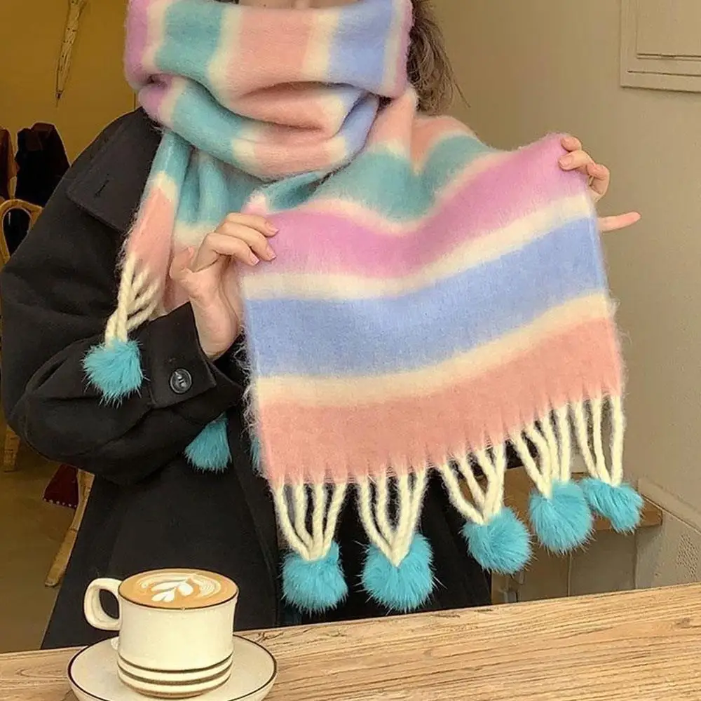 

Кашемировый шарф в радужную полоску, одеяло, шейный платок для пары, женский красочный шарф, шарфы с большими кисточками, шаль, длинные шали, накидки на шею