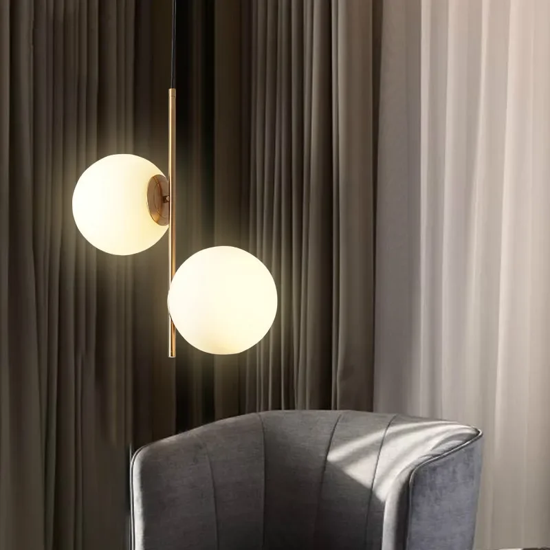 Lampe Led suspendue en laiton au design minimaliste, luminaire décoratif d'intérieur, composé de 2 Globes, idéal pour un salon