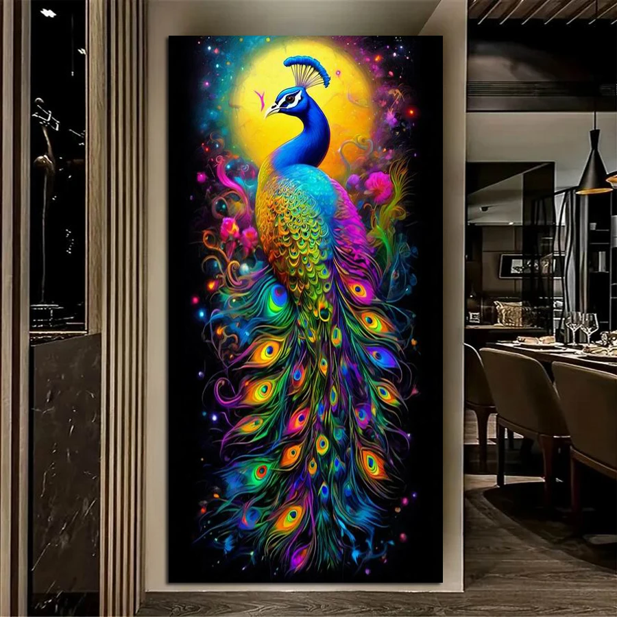 

Moon Colorful Peacocks Large Size Diy Diamond Painting Kits Animals Full Square Round Drill Mosaic Embroidery Picture Wall Decor