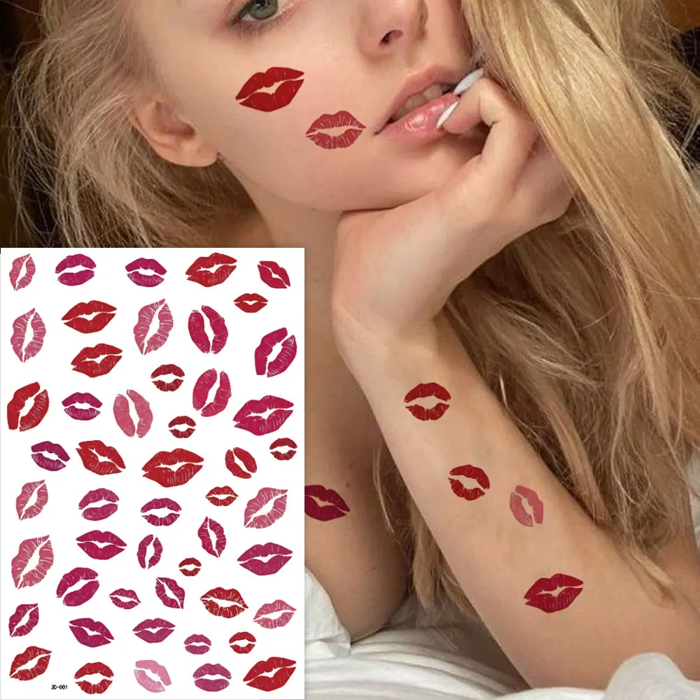 1pc Lips Tattoo Stickers for Men and Women Valentine's Day Waterproof Red and Purple Lip Fake Tattoo Body Decoration