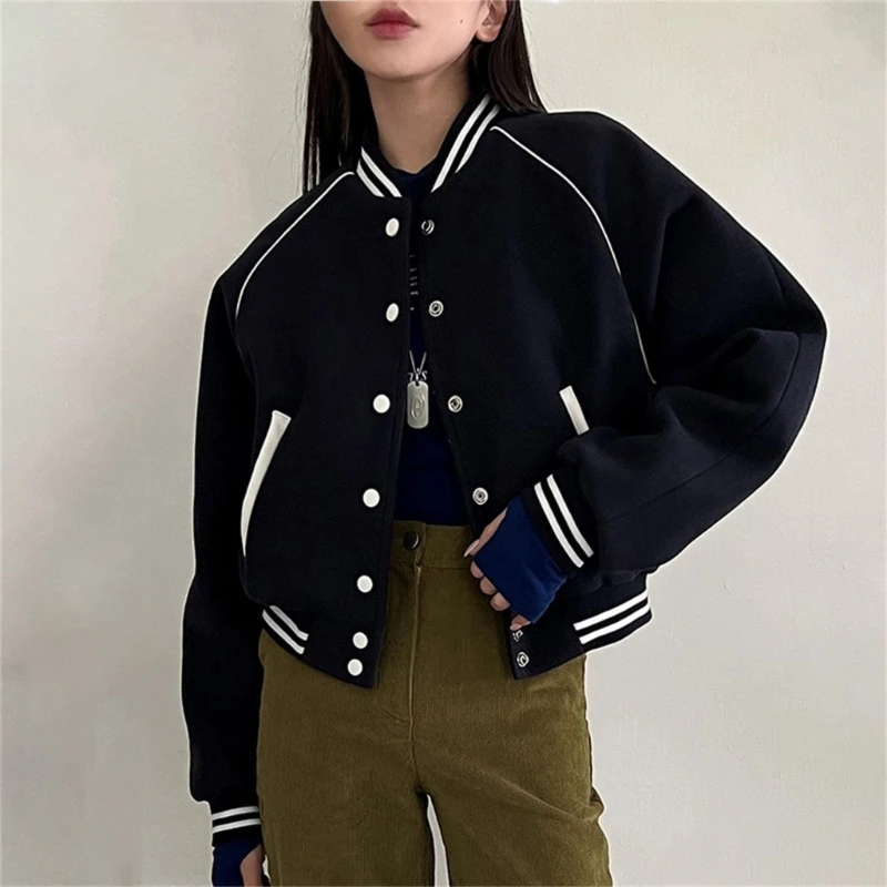 

Womens Bomber Jackets Casual Jackets Lightweight Button Jackets Coat Windbreaker 066C