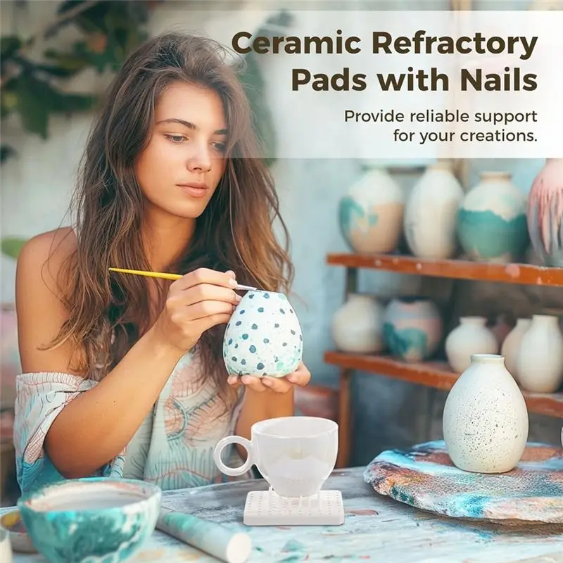 BHBD-2 Pcs Refractory Pads, Pottery Firing Mats With 120 Pcs Kiln Stilts Support Nails,Reusable For Hobbyists