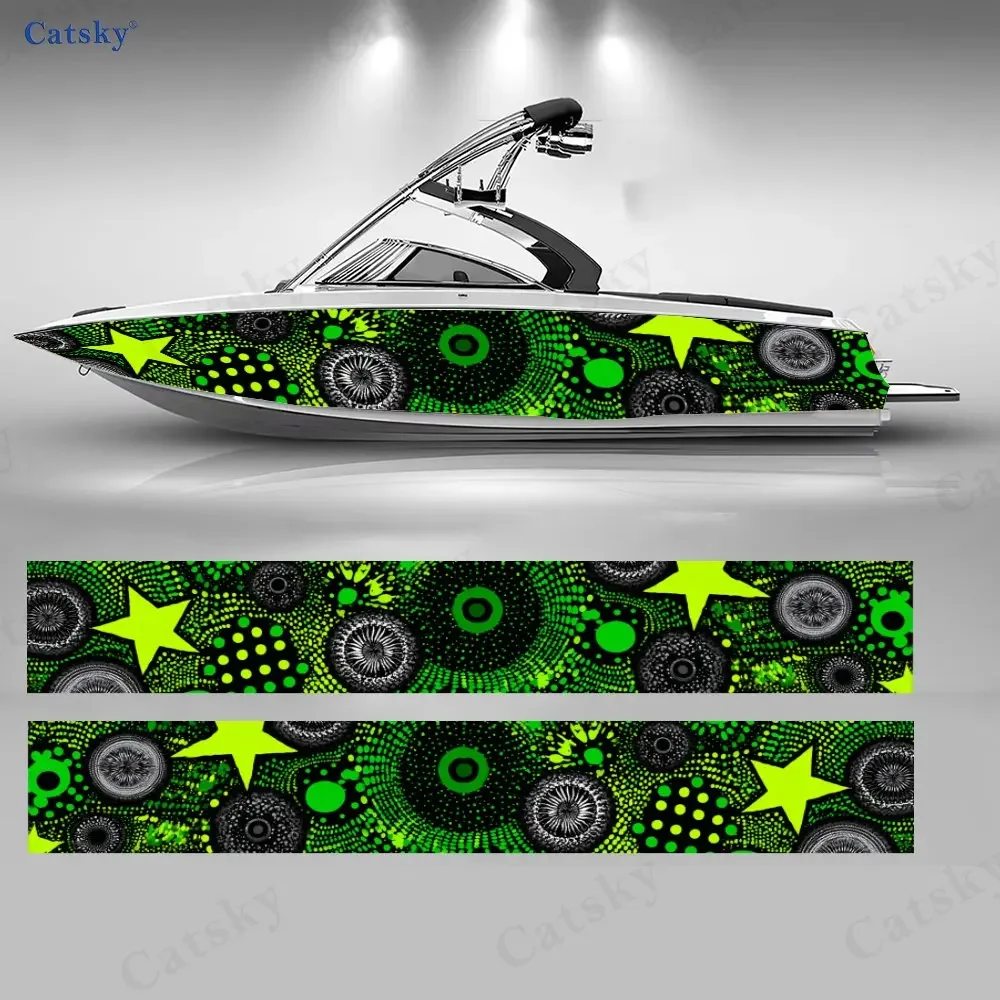 2Pcs Neon Star Dot Boat Stickers, PVC Waterproof Durable Vinyl Wrap Decals for Fishing Boats, Durable and Stylish Design