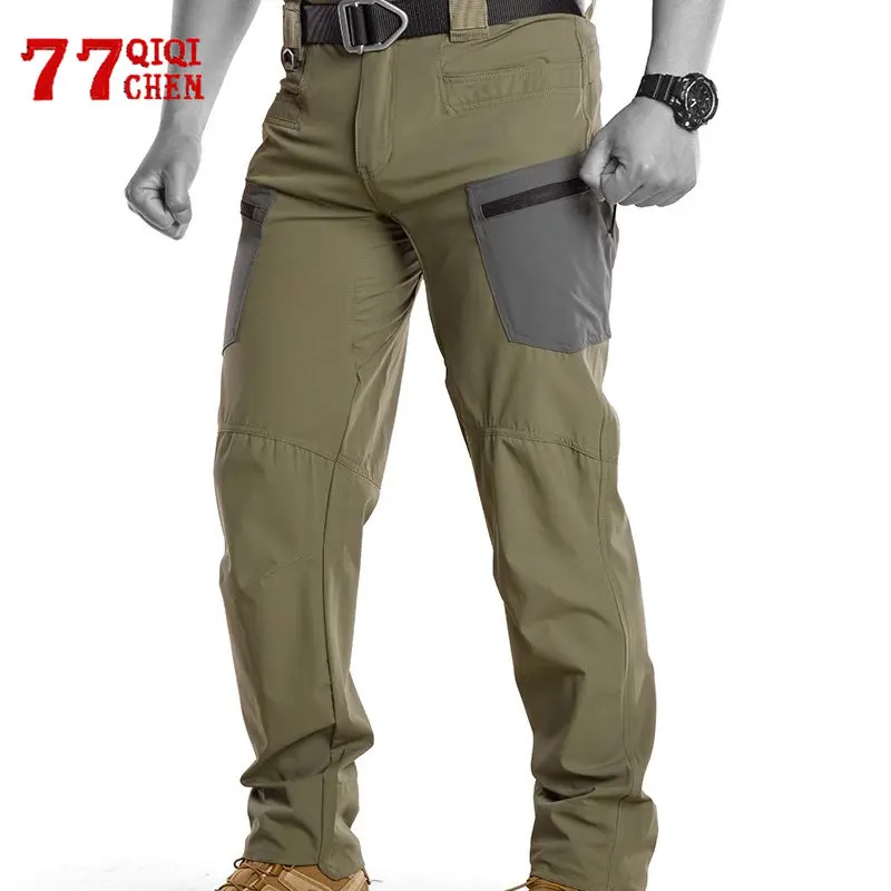 Mens Quick Dry Tactical Pants Breathable Patchwork Military Combat Pants Outdoor Casual Elasticity Mountaineering Trousers Male