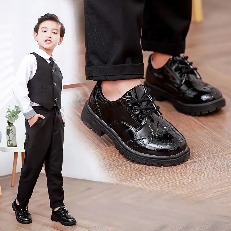 Boys Black Leather Shoes Warm Lining Classic Slip on For School Performance Spring 2026 New Comfortable Non Slip​