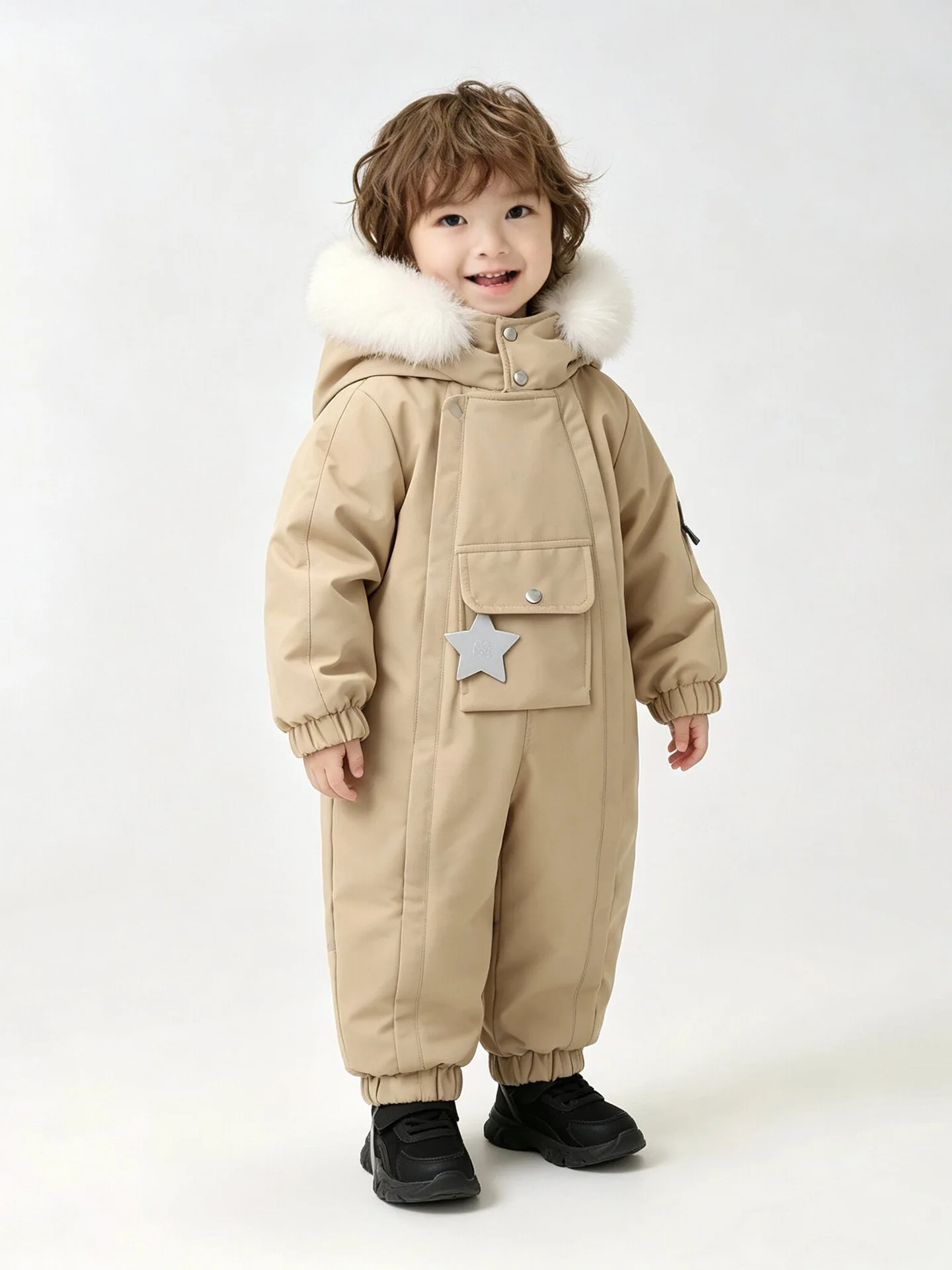 2026 Winter New Star Lightweight Hooded Ski Suit for Kids, Boys Girls Baby Romper Jumpsuit, Toddler One-Piece Warm Snowsuit 2-5T