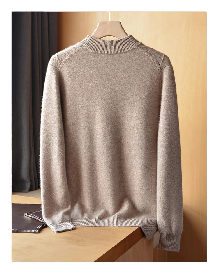 Fengbaoyu 100% Pure Cashmere Sweater Men's Half High Neck Thick Loose Large Size Sweater Autumn Winter Leisure Business Sweater