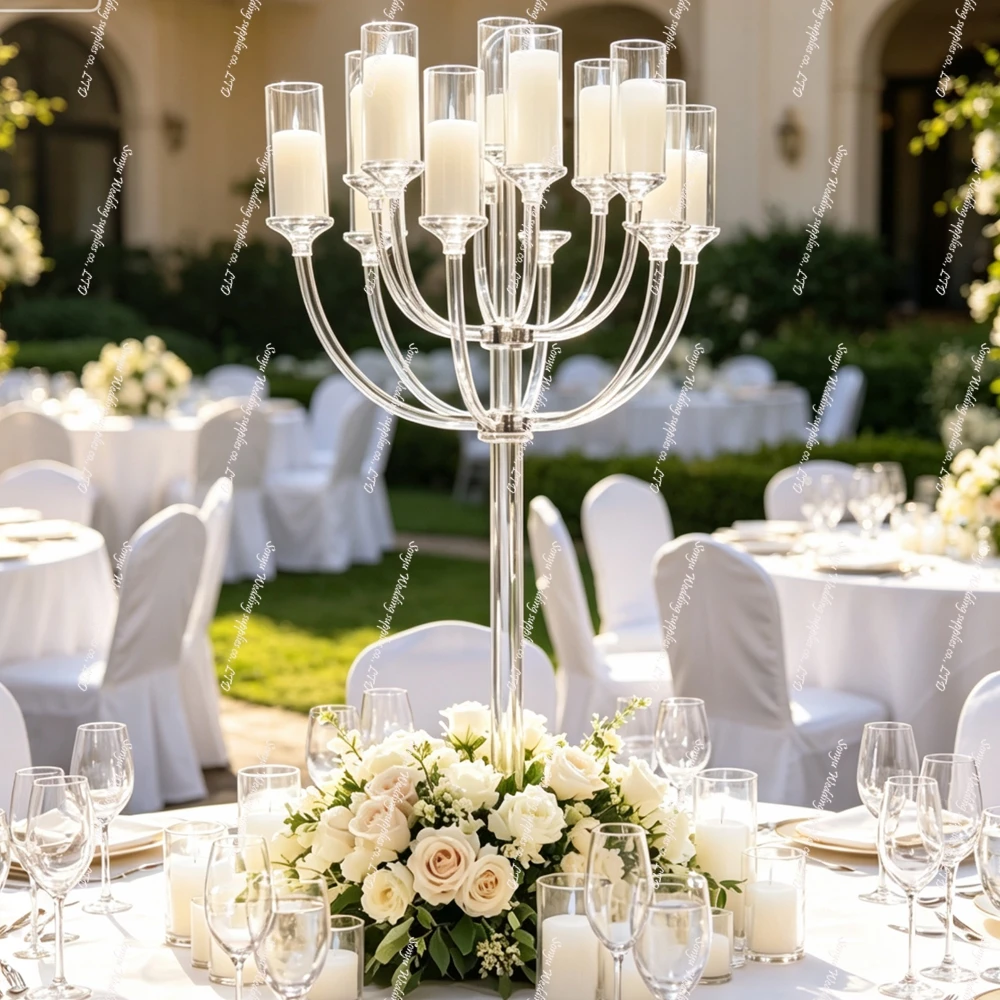 1-12pcs 9 Arms Luxury Modern Simple Design Table Backdrop Arch acrylic Candelabra Wedding Stage Walkway Aisle Decoration