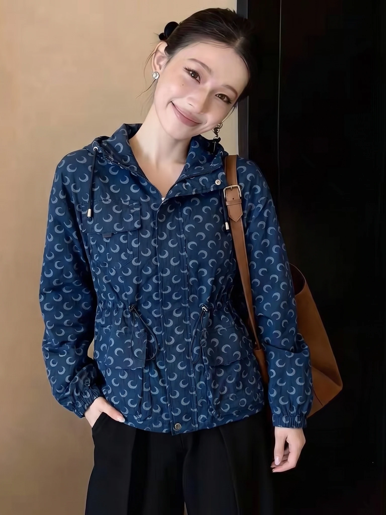 

Loose Casual Moon Print Mid-Length Women's Spring Summer Sun Protection Cardigan Windbreaker Coat Comfortable Breathable