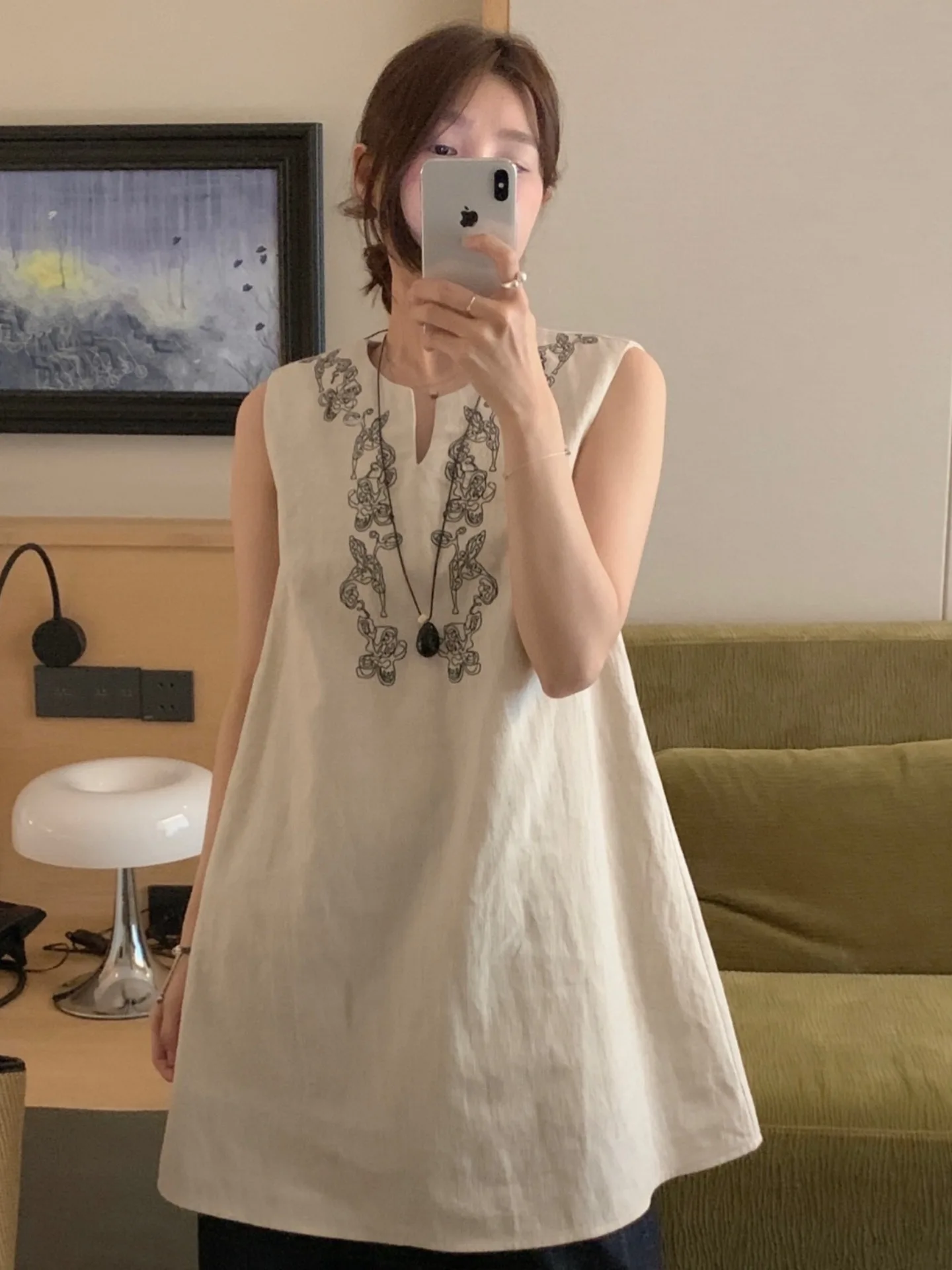 

Retro Sle Heavy Embroidery Cotton Linen Vest Dr Women Summer New Design Sensation Svel ort Skirt Dr