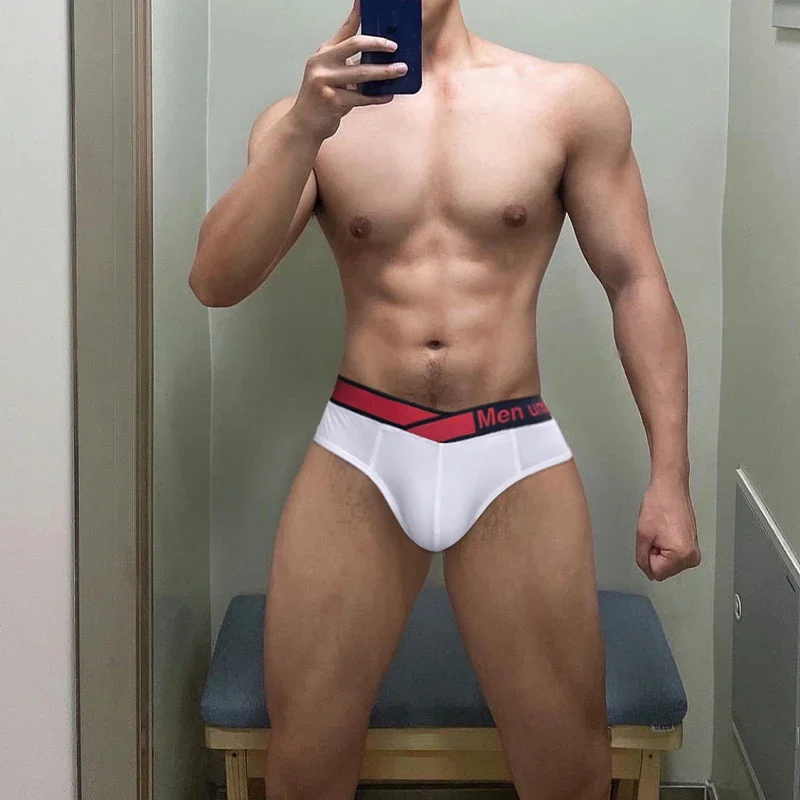 Men's Underwear Sport Comfort Laser Gradient Belt Low Waist High Fork Ropa Interior Hombre Swimming Briefs