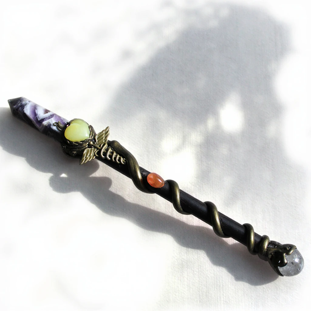 Hand Made Natural Semi Precious Dream Amethyst Healing Stones Chakra Crystal Witch Magic Reiki Stick Wand For Home Decoration