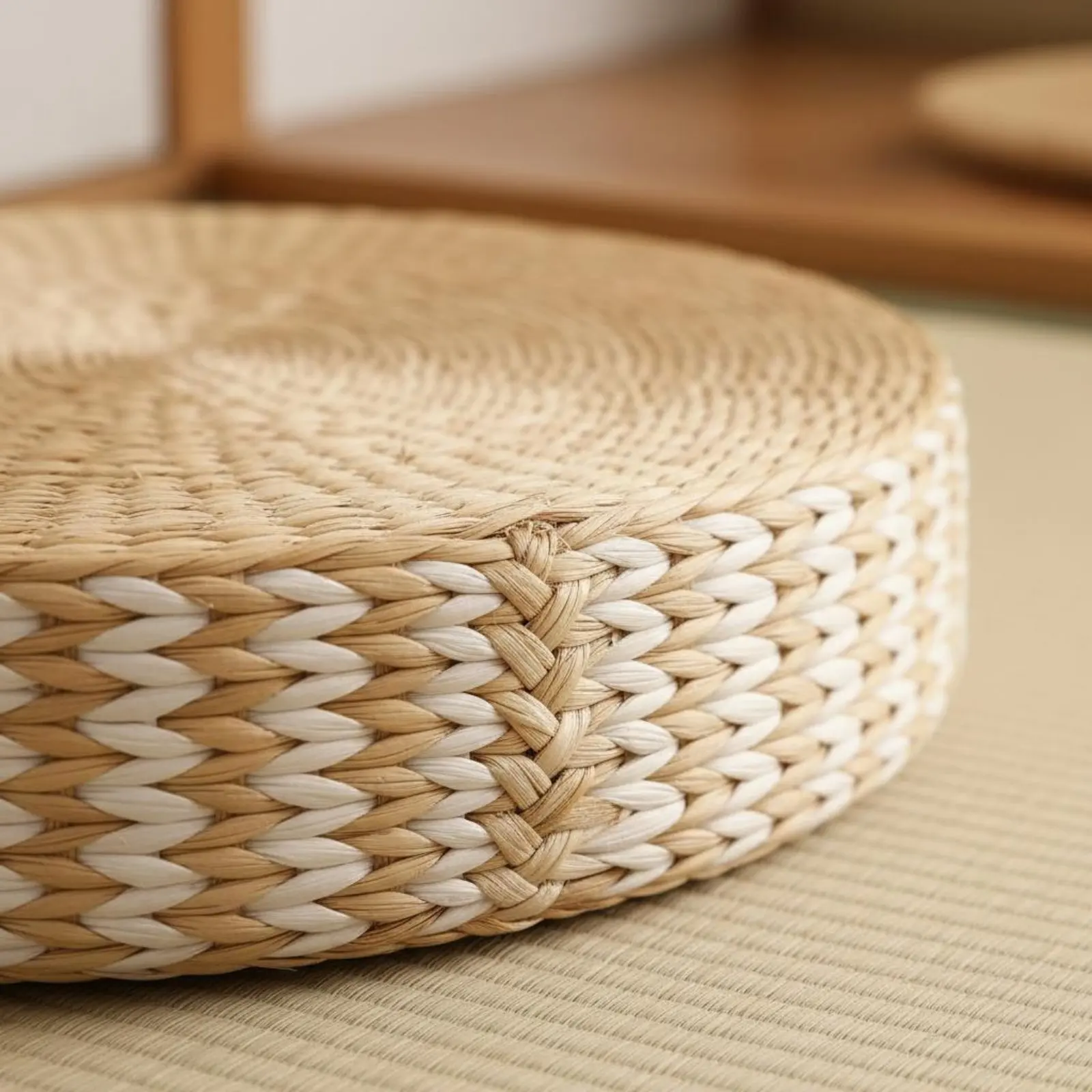 Woven Woven Mat Meditation Pillow Multi-Function Straw Woven Mat Pillow Round Straw Floor Pillow Breathable Round Woven Pouf view 5