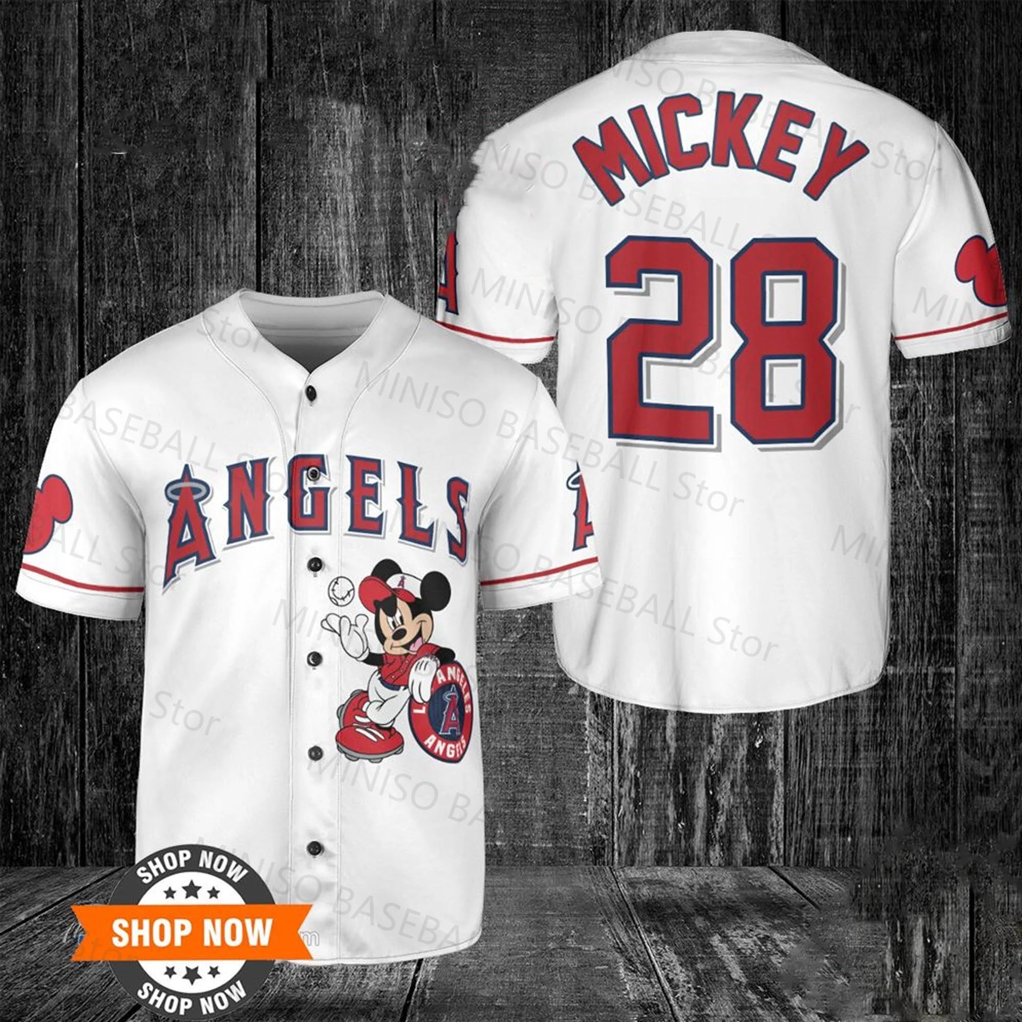 2024 New Arravl Mickey Mouse xL A Angels Baseball Jersey Baseballl Jersey Casual Outfit Custom Button-up Oversized