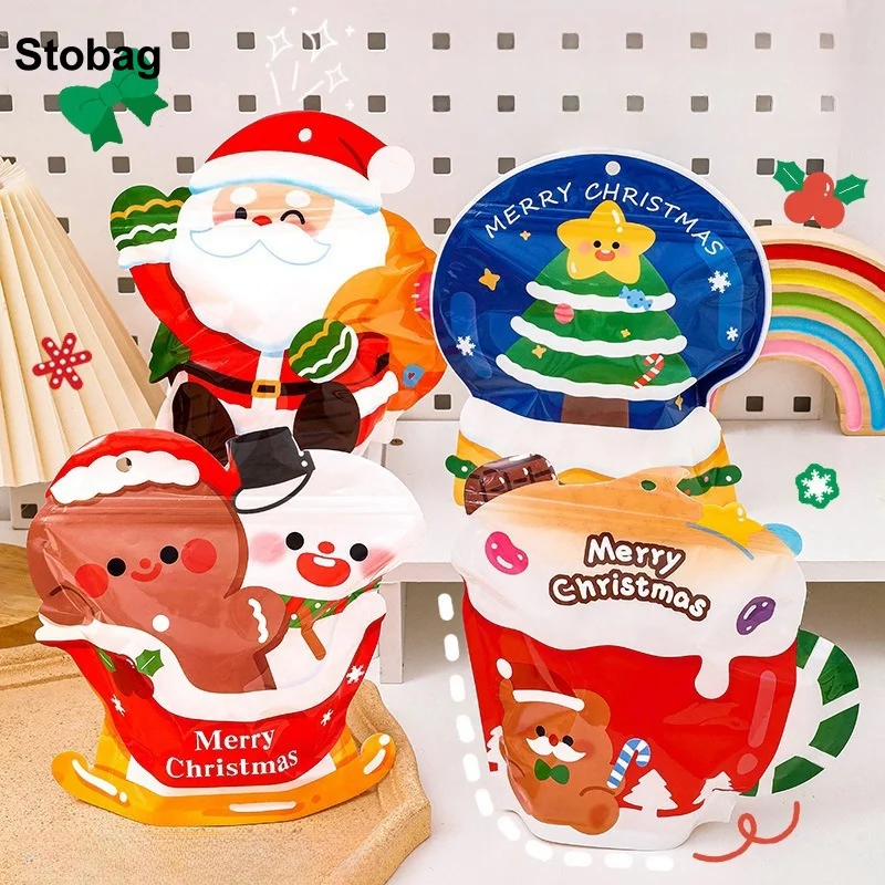 

StoBag 50pcs Merry Christmas Candy Packaging Ziplock Bags Gift Children Kids Gift Plastic Sealed Snack Storage Pouches Party