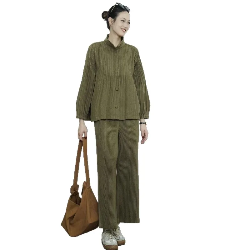 2025 مياكي مطوي السراويل دعوى ربيع خريف جديد بلون سترة الوقوف طوق سترة السراويل المستقيمة قسم سميك عادية #6