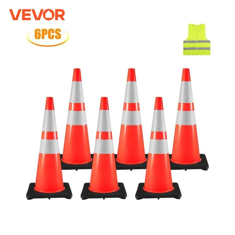 VEVOR 6 Pack 36" Coni Traffico, Coni di Sicurezza Traffico Arancione in PVC, Coni di Pericolo Collari Riflettenti per Parcheggio Traffico Edile