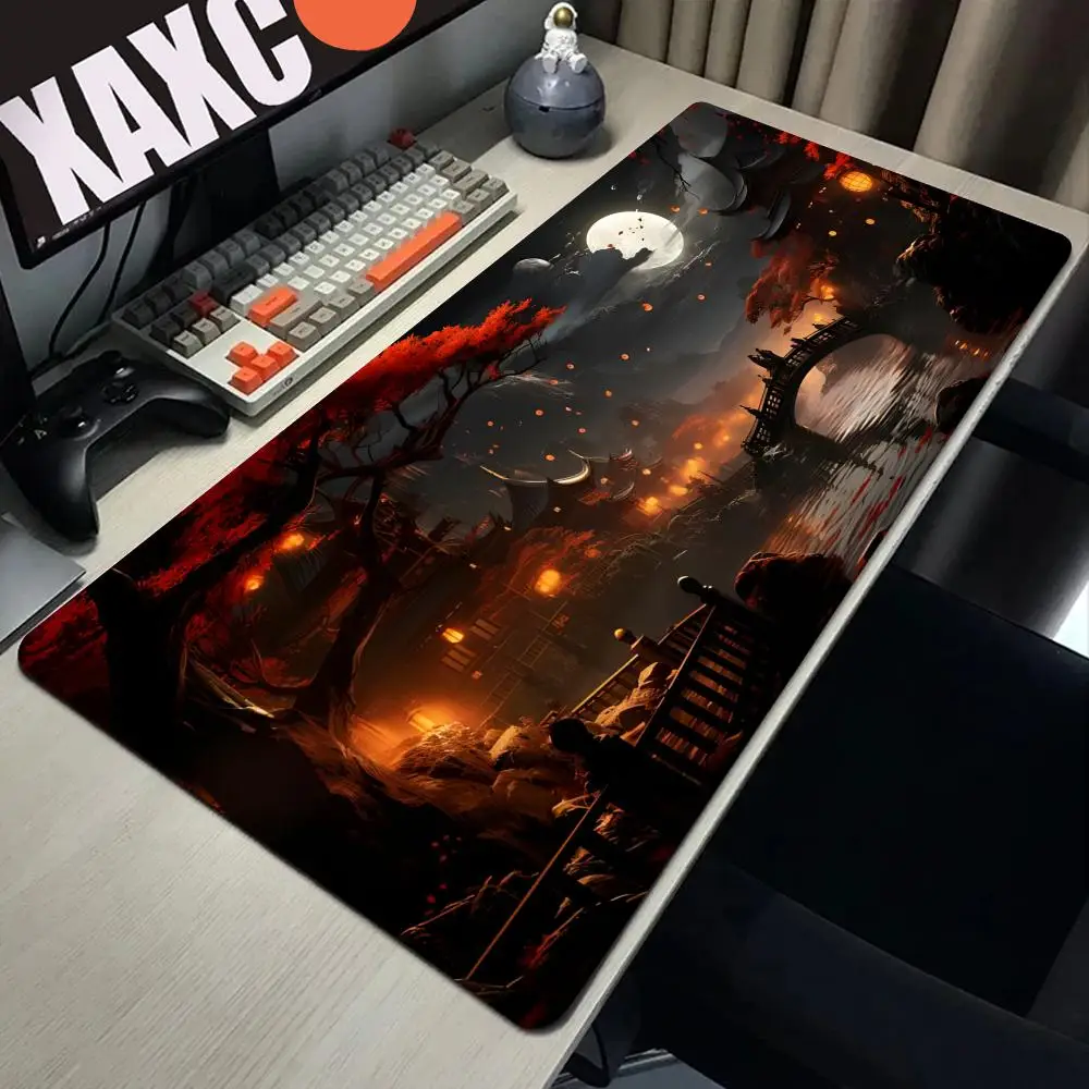 Moon Landscape Painting Silicone Gaming Mouse Pad Large Keyboard Pad Topographic Mouse Pad for Keyboard with Anti-Slip TableMat
