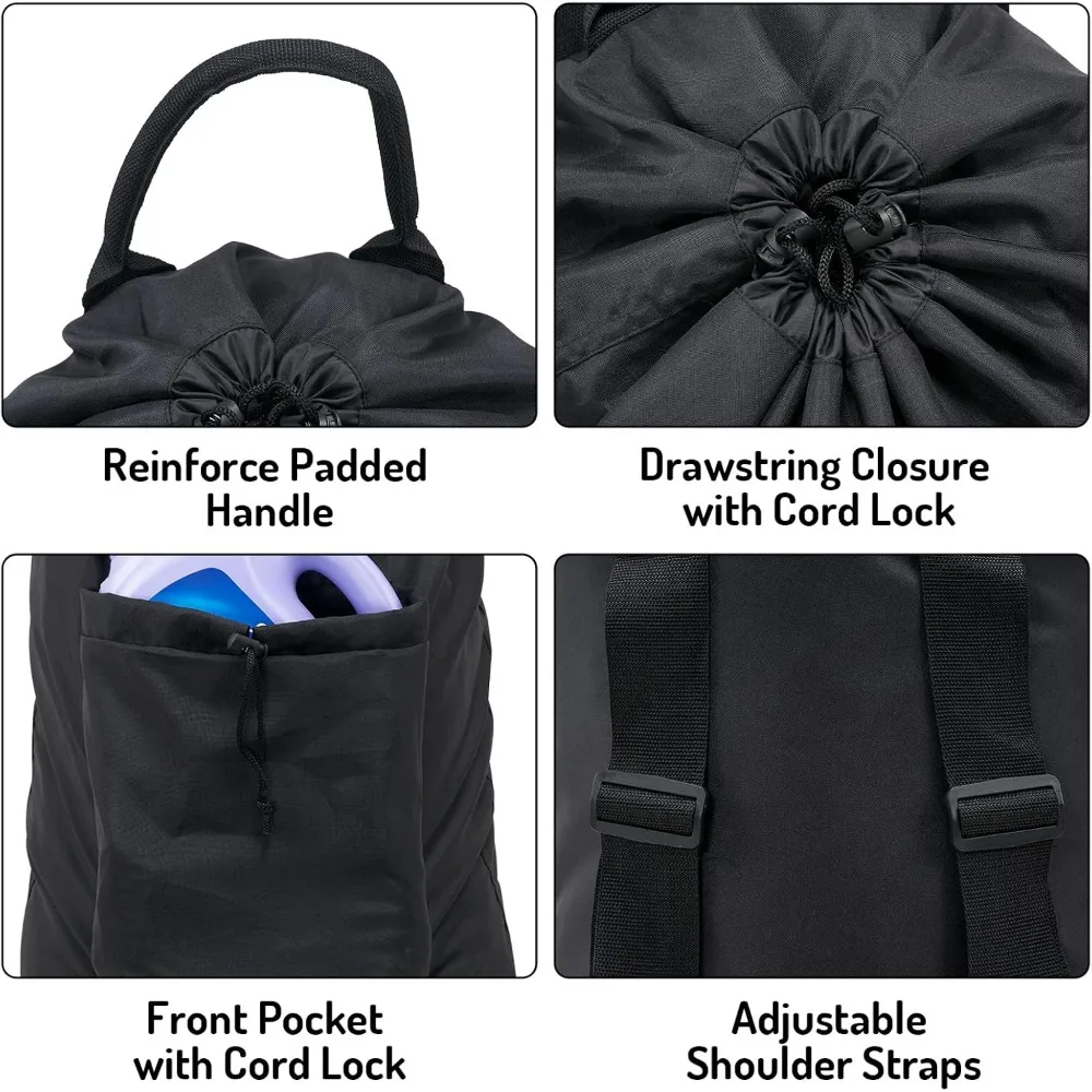 حقيبة ظهر غسيل، حقيبة غسيل ملابس متسخة للسفر مع أشرطة كتف لغرفة النوم الجامعية (أسود) #3