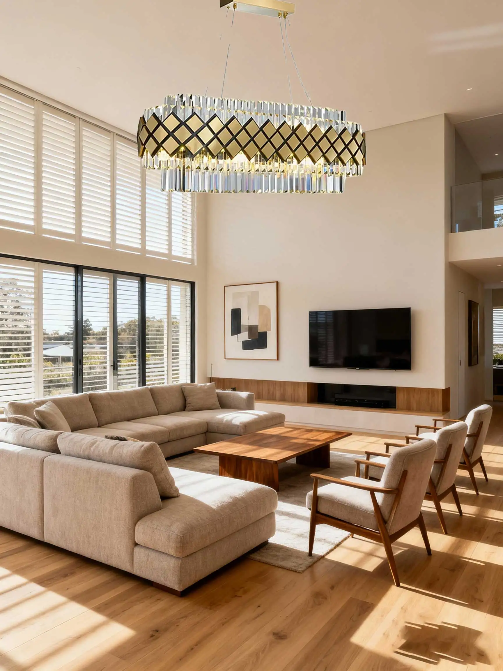 

Industrial Modern Crystal Gold Rectangle Chandelier with Remote Control for Dining Room Bedroom and Living Room