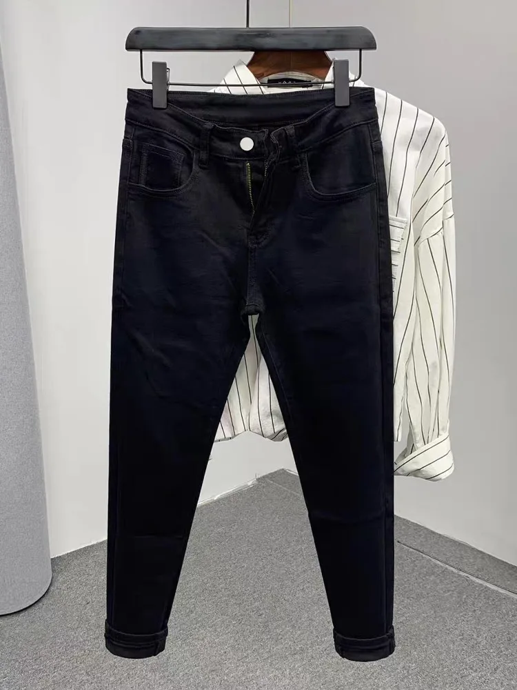 

Classic Autumn Black Stretch Jeans Men's Solid Color Comfortable Simple European American Casual Male Denim Trousers