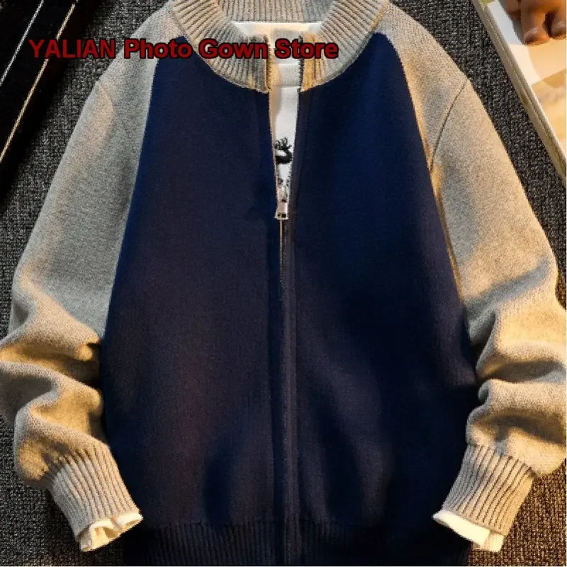 Boys Cotton Baseball Jacket 2026 Autumn Winter Kids Long Sleeves Zip Up Knit Top Outerwear