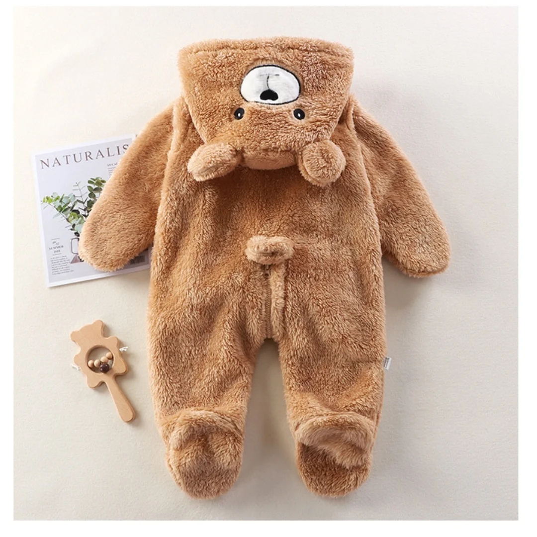 2025年 女の子 男の子服 暖かいふわふわロンパース 0-12ヶ月 新生児ベビーボディスーツ プラッシュ漫画動物柄ロンパース 足付き手付きジャンプスーツ