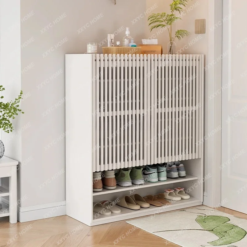 

L*Cream wind solid wood shoe cabinet white household door modern simple entry cabinet