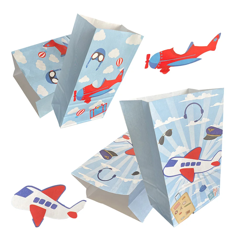 

8Pcs/Set Airplane Party Decorations Paper Goodie Bag Birthday Treat Travel Theme Gift Bags Boy Baby Shower Supplies