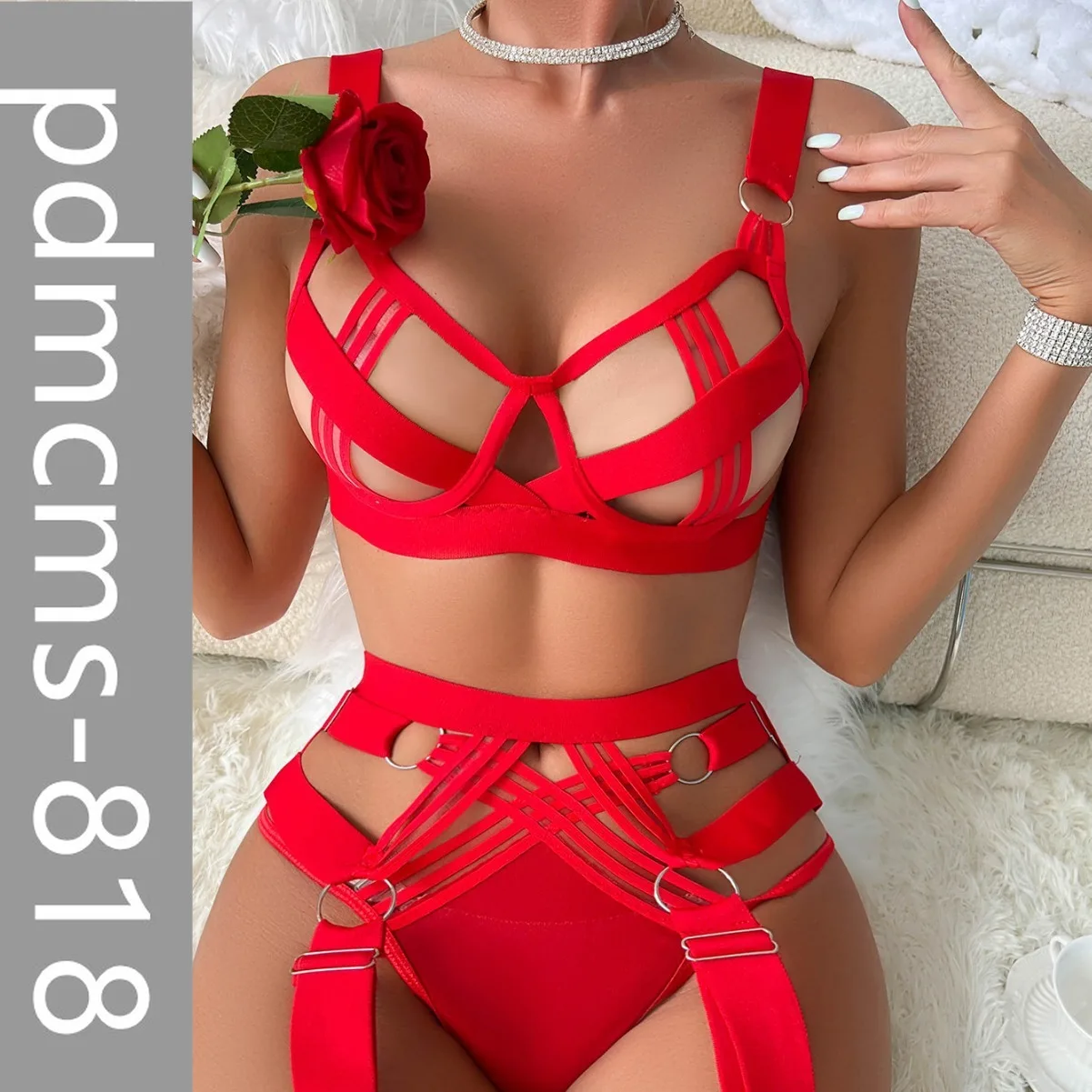

Новая модель 2025 года, европейское и американское нижнее белье с ремнями, сексуальное нижнее белье с разрезом, сексуальный костюм, женский 410
