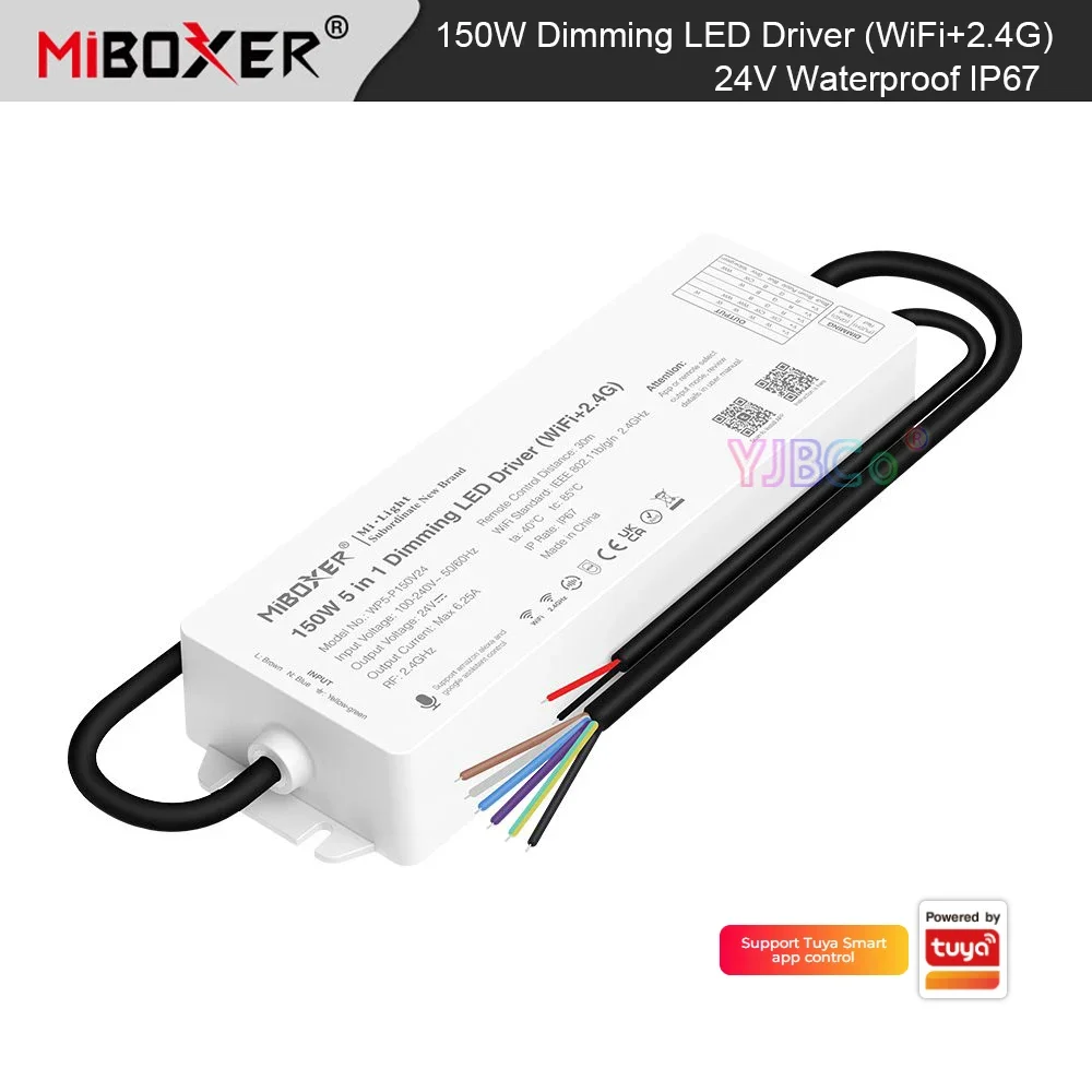 Miboxer Single color/Dual white CCT/RGB/RGBW/RGB+CCT light Power supply 24V 150W 2.4G WiFi 5 in 1 Dimming LED Driver 110V~220V