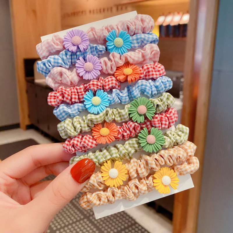 5/10pcs/Set Cute Children Elastic Hair Bands for Kids Girls Plaid Cartoon Scrunchies Hair Rope Hair Circle Baby Hair Accessories