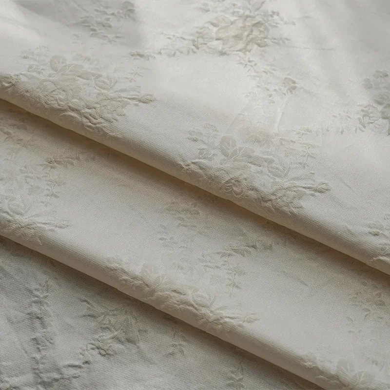 Elegant White Small Flower Jacquard Fabric Women's Dress Suit Bag Fluffy Skirts Bag Decorative Sewing Fabric