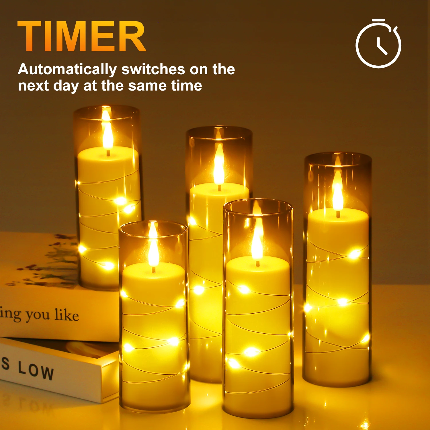 5er-Set LED-Kerzen mit Fernbedienung – batteriebetrieben, gr...