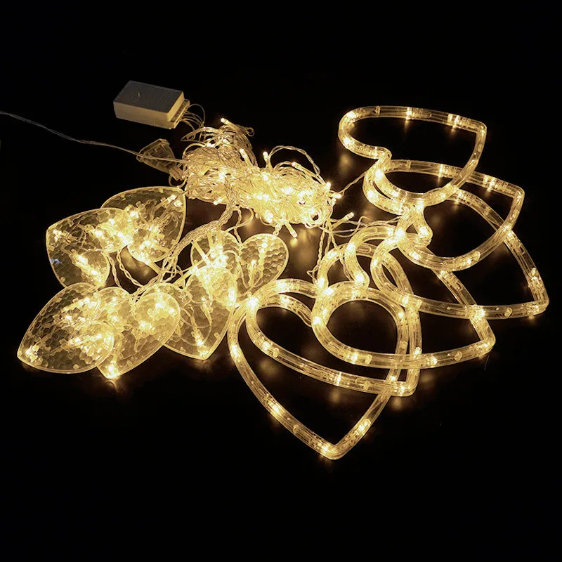 New EU Plug Heart Shaped Curtain String Lights 8 Modes Natal Garland Fairy Lights para Home Party Wedding New Year Decoration