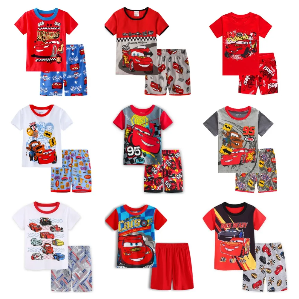 Summer Children Pajamas Set Short Sleeve T Shirt Shorts car Pyjamas Kids Boy Girls Pijamas lightning mcqueen Cartoon Sleepwear