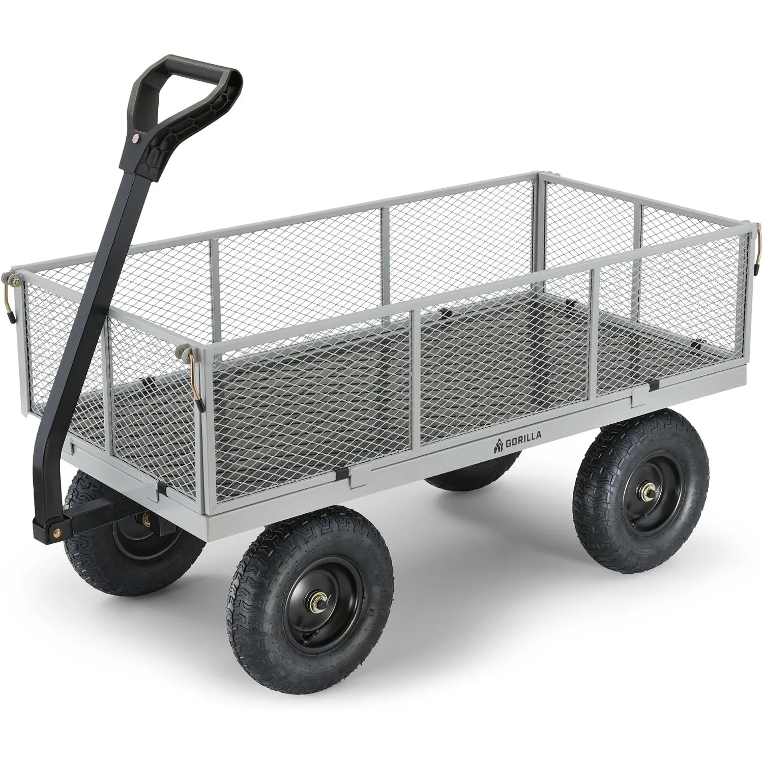 GOR1001-COM Steel Utility Cart, Heavy-Duty Convertible 2-in-1 Handle and Removable Sides, 7 cu ft, 1000 lb, Capacity, Gray, 1 Pack