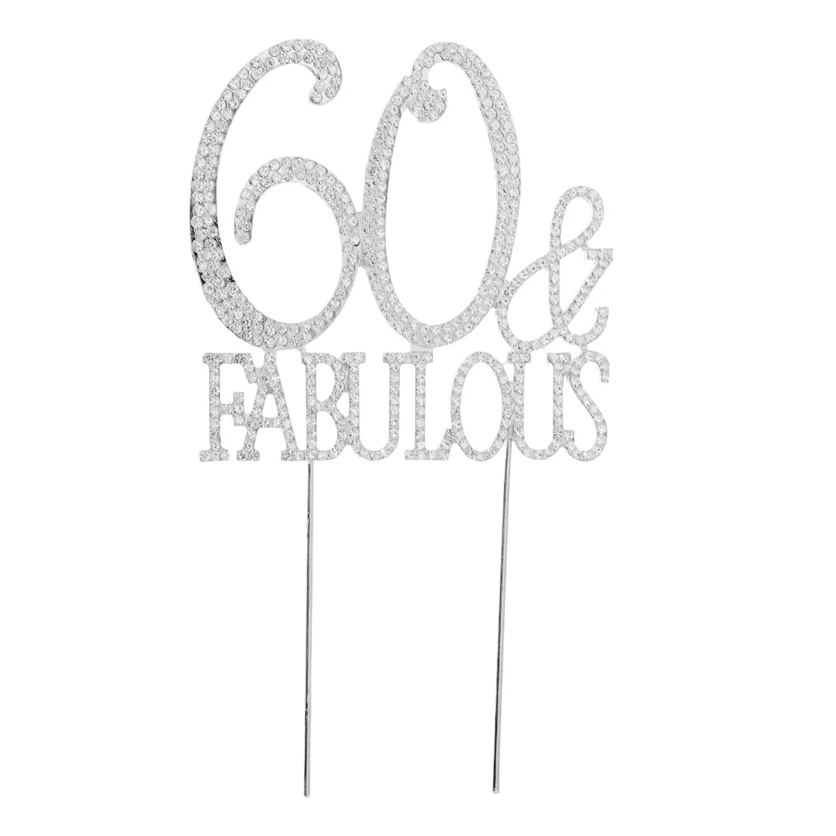 

60 Fabulous Cake Pick Glitter Alloy Rhinestone Birthday Party Cake Topper Food Decoration Silver Cupcake Topper