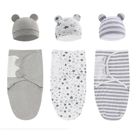 0-3 개월 모자 세트와 신생아 아기 침낭 조정 가능한 아기 Swaddle 담요 여름 얇은 통기성 부드러운 면화 소년 소녀