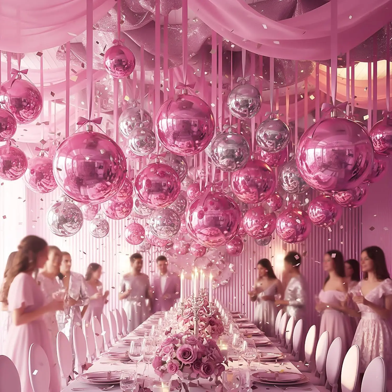 18/22 Zoll perlrosa hängender 4D-Ballon 10 Stück große 4D-Chrom-Rosa-Silber-Folienballons Geburtstagsfeier Hochzeit Babyparty Deoc – Detail 6