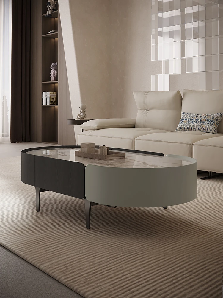 French Entry Lux Stone Plate Oval Tea Table Modern Minimalist High-End Creative Coffee Table TV Cabinet Unit